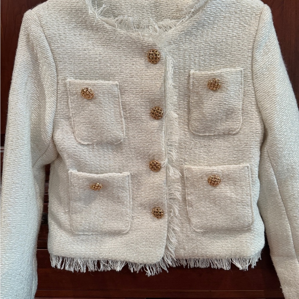 Amazon Cream Textured Blazer with Gold Buttons